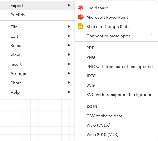 Lucidchart eksport ja jagamine