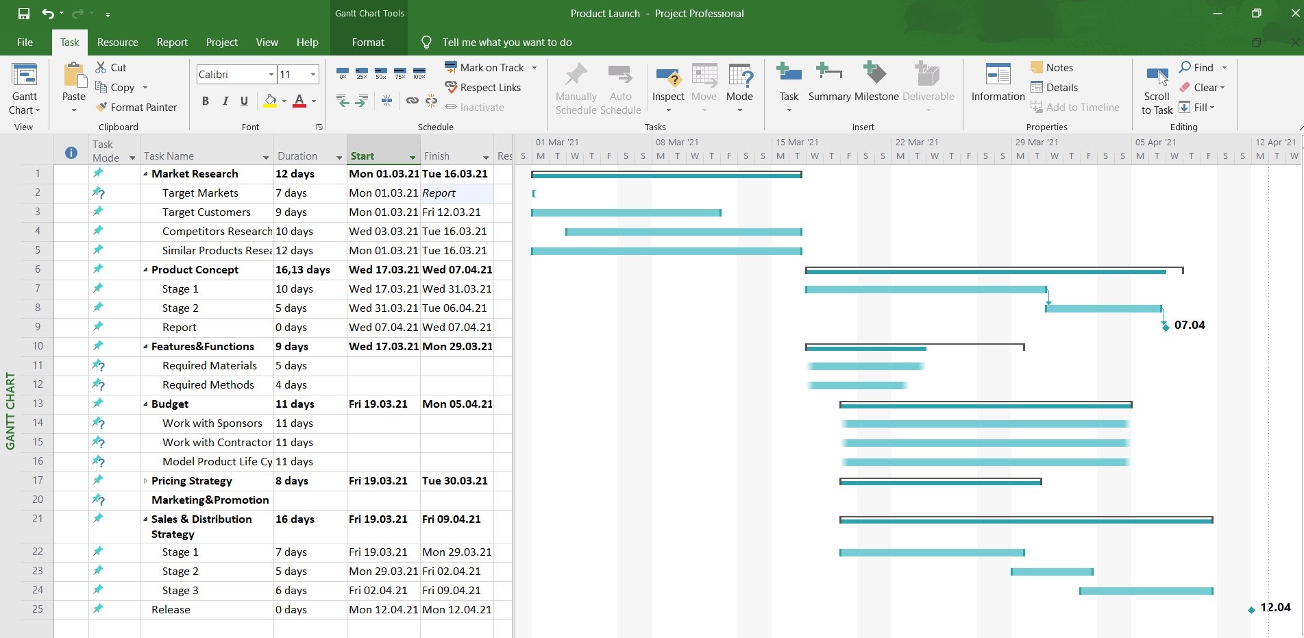 MS Project Gantt Chart